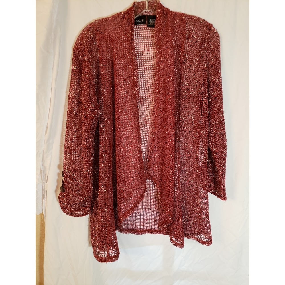 Women's Frazzle Maroon Open Knit Open Front Cardigan Size M